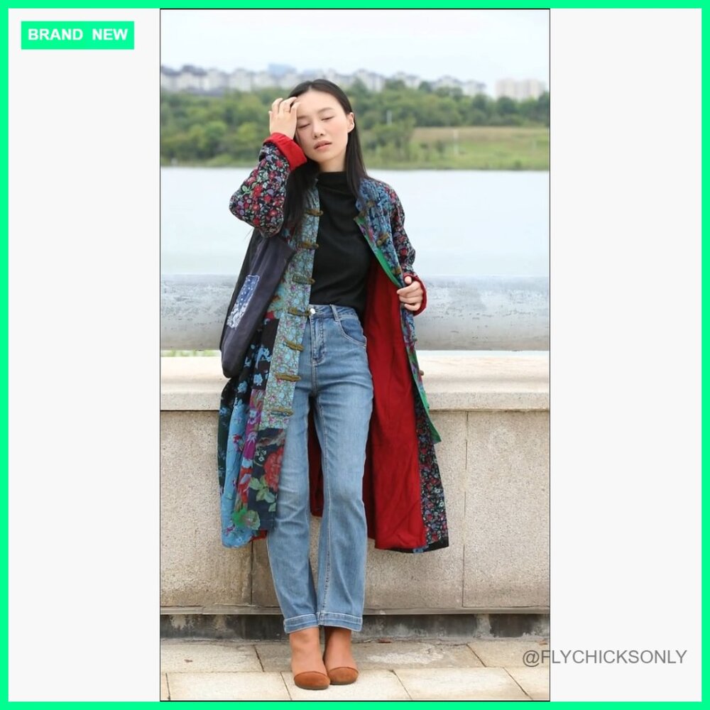 Cotton Linen Patchwork Long Jacket Casual Oversiz… - image 7